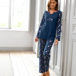 Pyjama<Blancheporte Pyjama met bloemenprint - zuiver katoen marine
