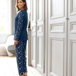 Pyjama<Blancheporte Pyjama met bloemenprint - zuiver katoen marine