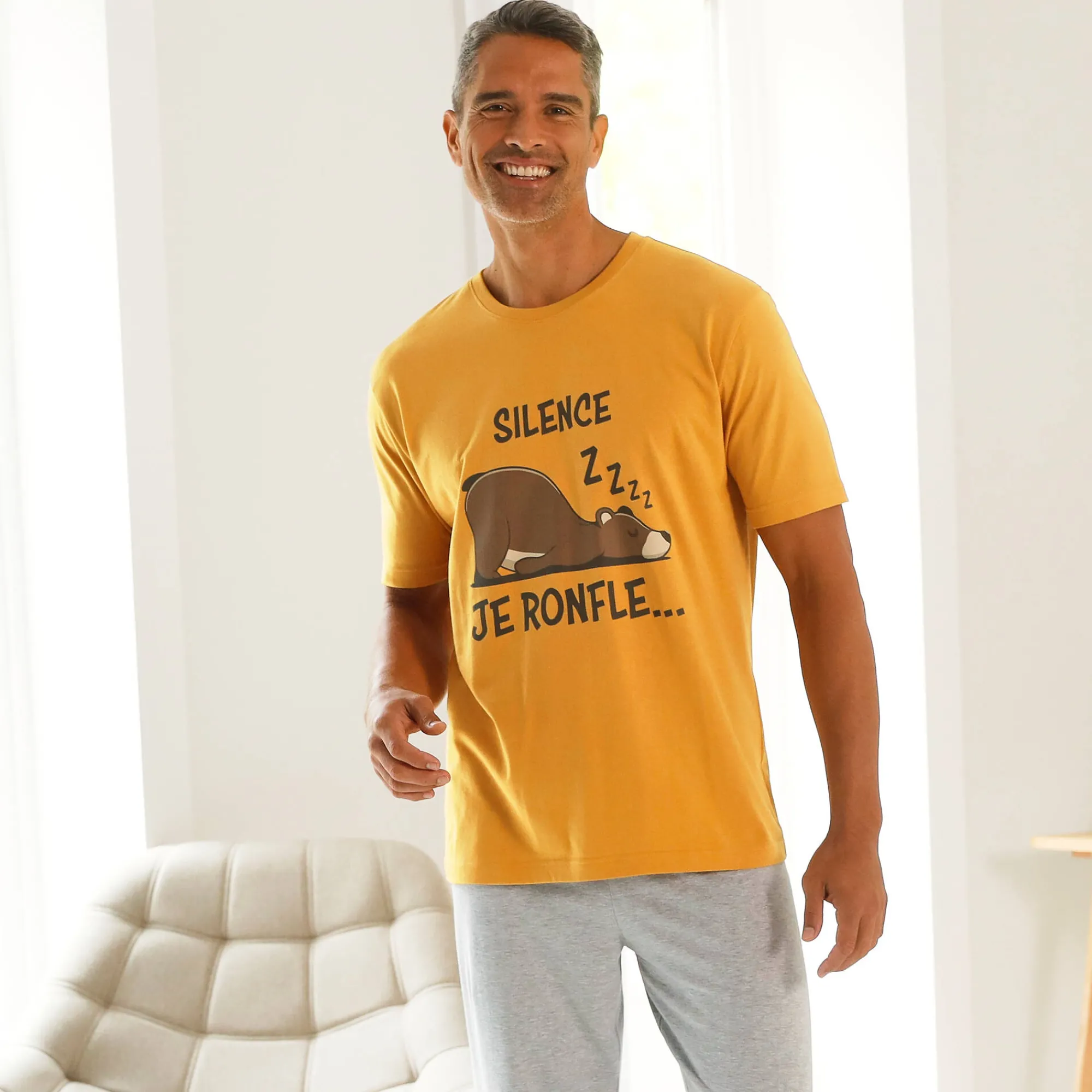Pyjama En Kamerjas<Blancheporte Pyjama met broek, T-shirt met korte mouwen geel / grijs