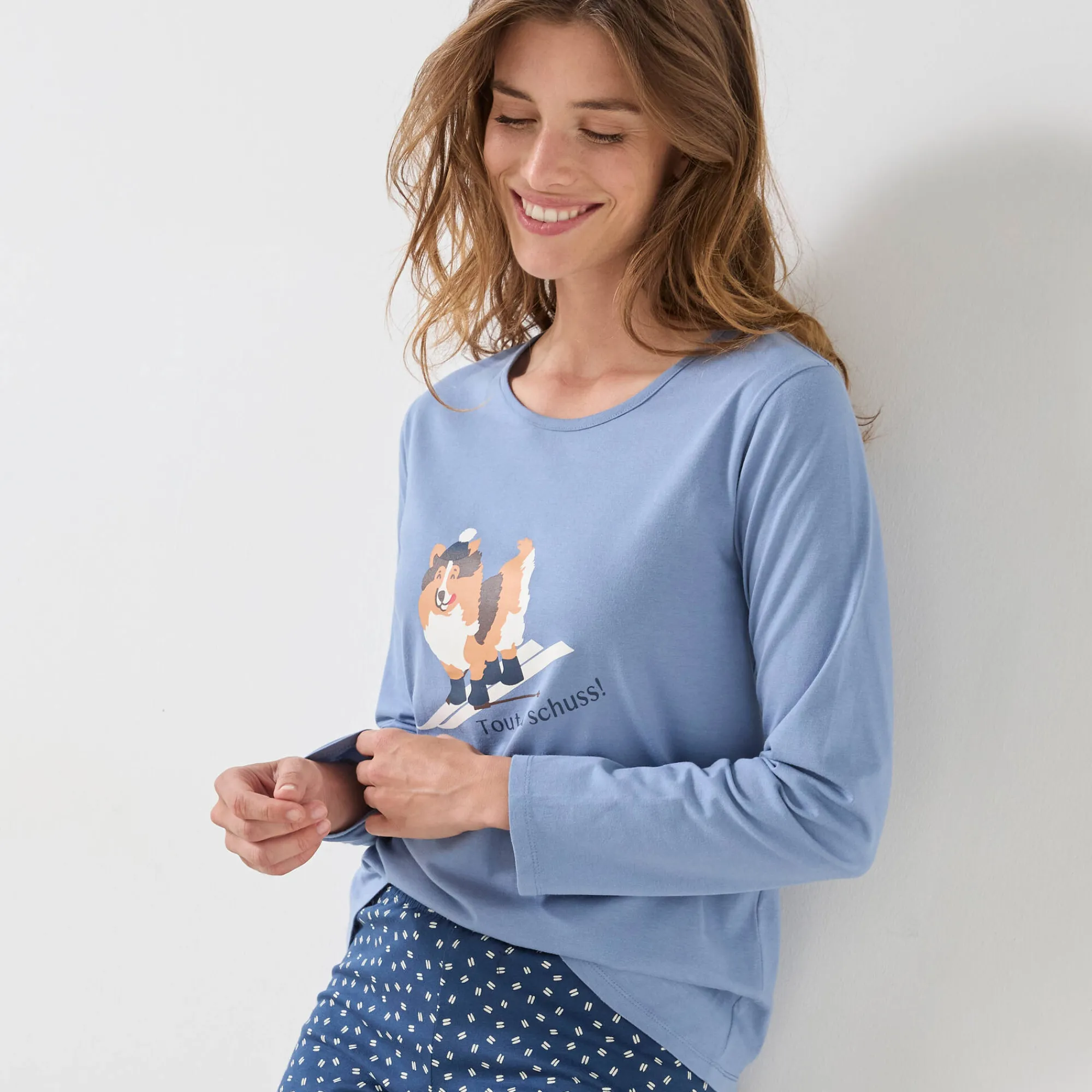 Pyjama<Blancheporte Pyjama met "chien Toutou schuss" print - bijpassend tasje gratis blauw