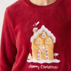 Pyjama<Blancheporte Pyjama met "huis" motief, fleecetricot met pluchetouch rood