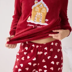 Pyjama<Blancheporte Pyjama met "huis" motief, fleecetricot met pluchetouch rood
