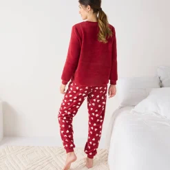 Pyjama<Blancheporte Pyjama met "huis" motief, fleecetricot met pluchetouch rood