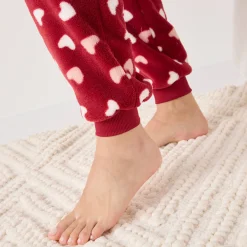 Pyjama<Blancheporte Pyjama met "huis" motief, fleecetricot met pluchetouch rood