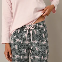 Pyjama<Blancheporte Pyjama met jungleprint, katoenen jersey grijs / roze