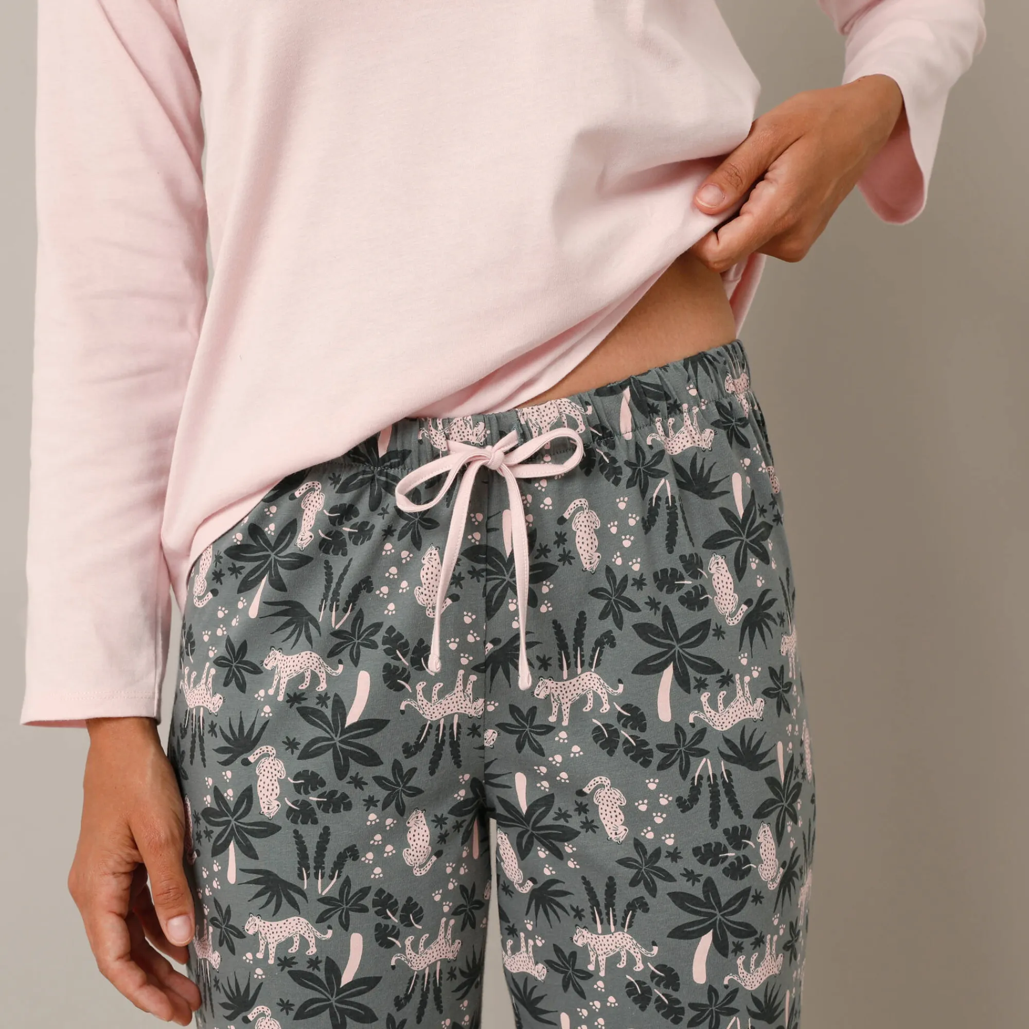 Pyjama<Blancheporte Pyjama met jungleprint, katoenen jersey grijs / roze