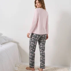 Pyjama<Blancheporte Pyjama met jungleprint, katoenen jersey grijs / roze