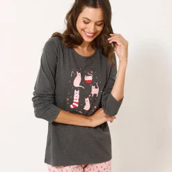 Pyjama<Blancheporte Pyjama met 'kat' print chiné grijs / roze