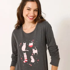 Pyjama<Blancheporte Pyjama met 'kat' print chiné grijs / roze