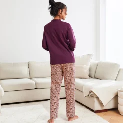 Pyjama<Blancheporte Pyjama met knopen en dierenhuidprint aubergine
