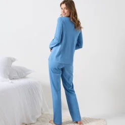 Pyjama<Blancheporte Pyjama met lange mouwen en "club dodo" konijnenprint blauw