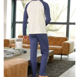 Pyjama En Kamerjas<Blancheporte Pyjama met lange mouwen en bamboemotief ecru / indigo