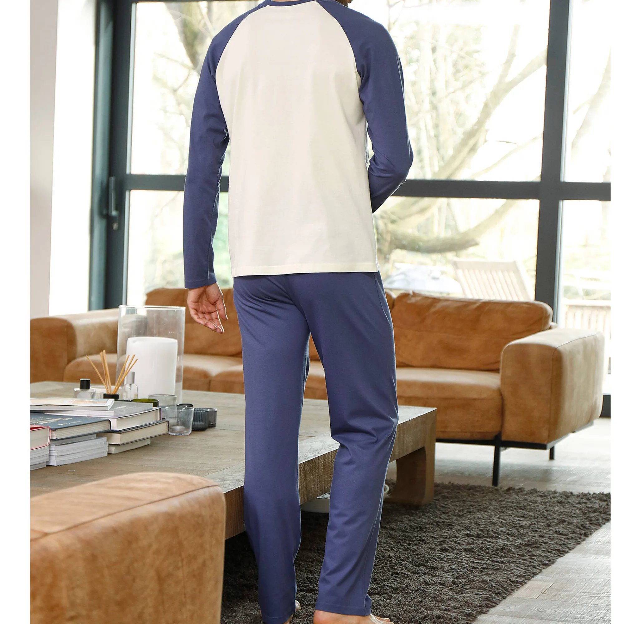 Pyjama En Kamerjas<Blancheporte Pyjama met lange mouwen en bamboemotief ecru / indigo