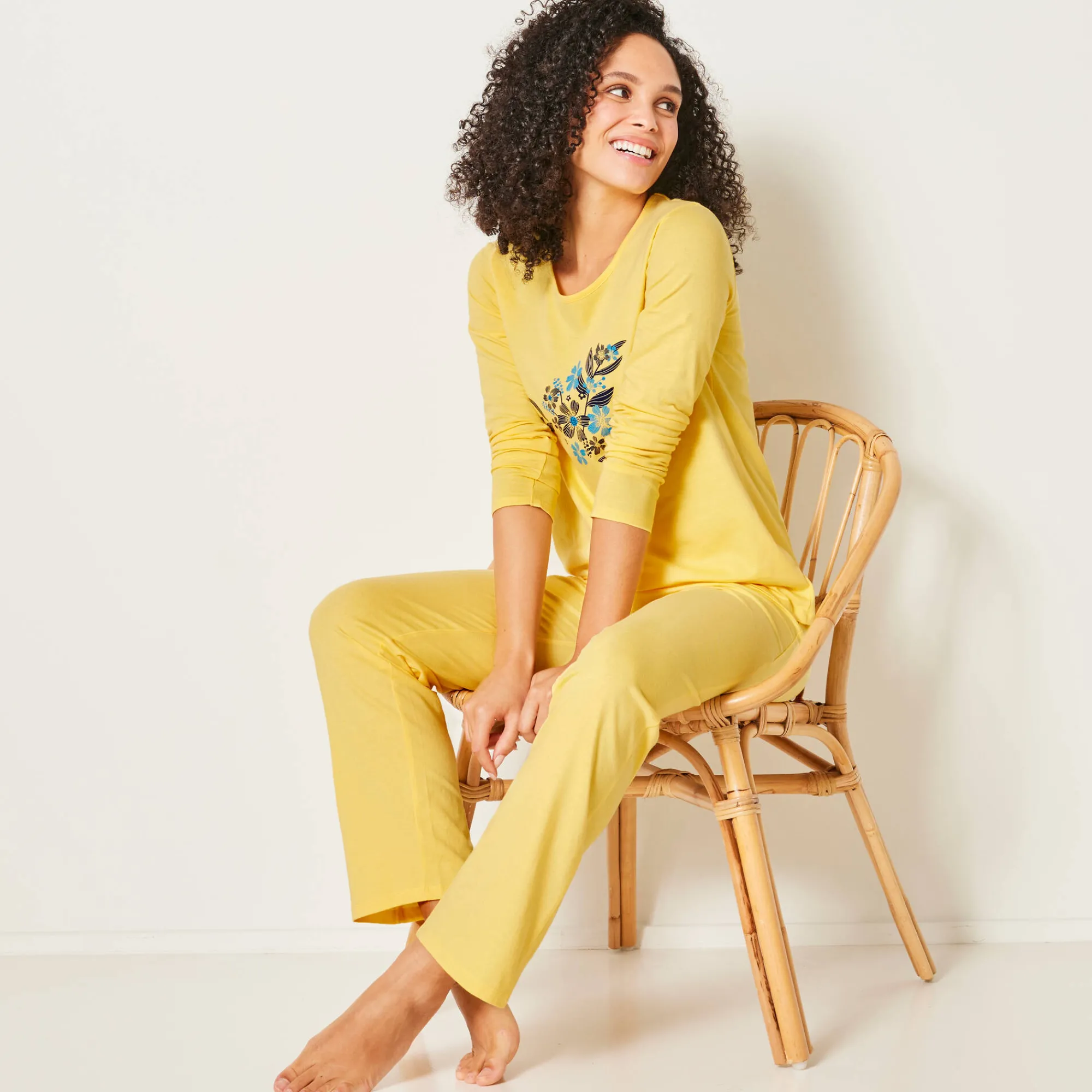 Pyjama<Blancheporte Pyjama met lange mouwen en boeketprint - katoen geel