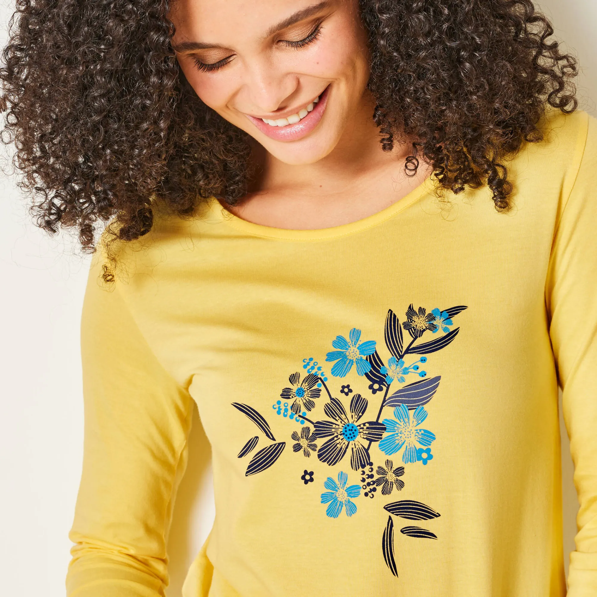 Pyjama<Blancheporte Pyjama met lange mouwen en boeketprint - katoen geel