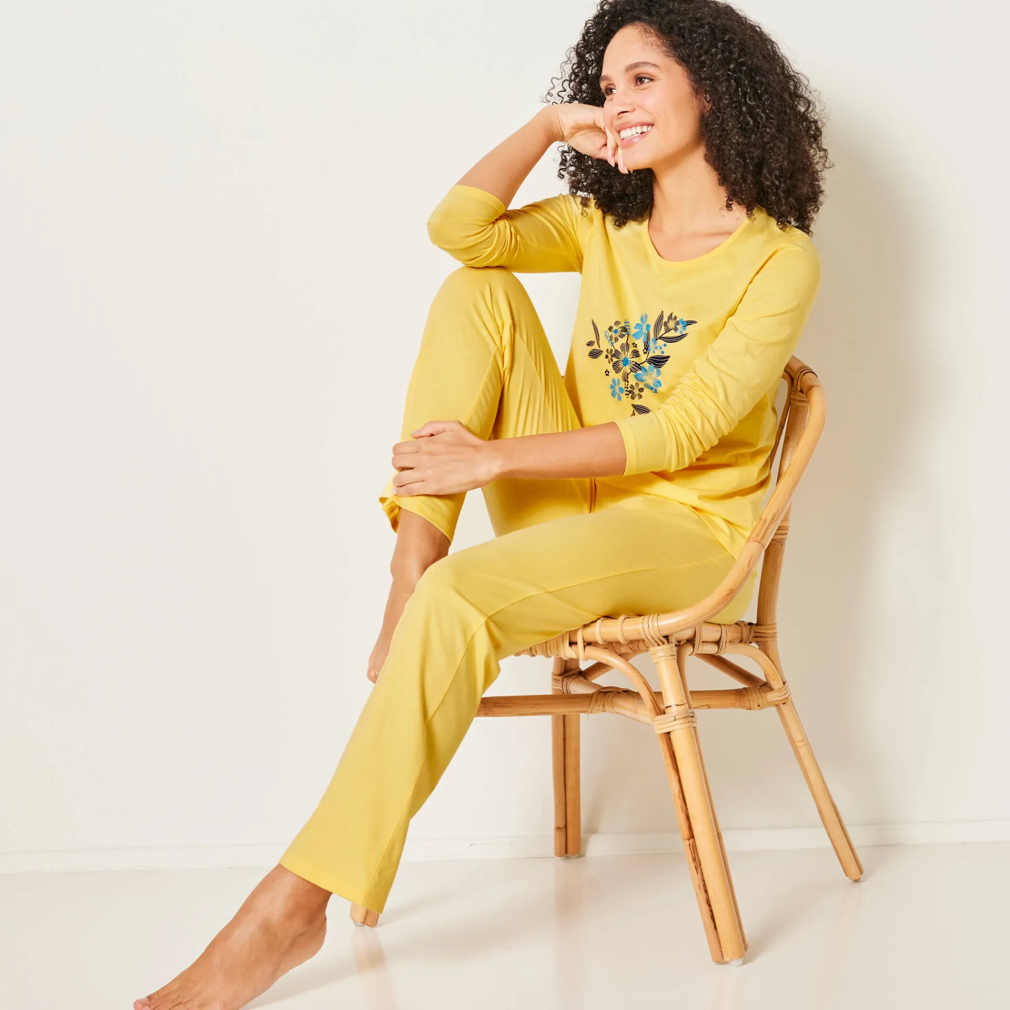 Pyjama<Blancheporte Pyjama met lange mouwen en boeketprint - katoen geel