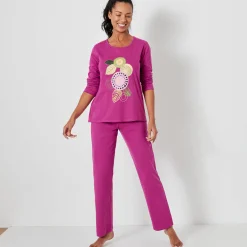 Pyjama<Blancheporte Pyjama met lange mouwen en rozettenmotief violine