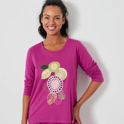 Pyjama<Blancheporte Pyjama met lange mouwen en rozettenmotief violine