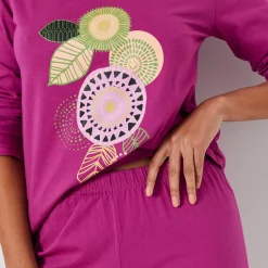 Pyjama<Blancheporte Pyjama met lange mouwen en rozettenmotief violine