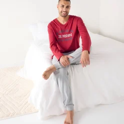 Pyjama En Kamerjas<Blancheporte Pyjama met lange mouwen en letterprint bordeaux / chiné grijs