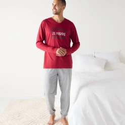 Pyjama En Kamerjas<Blancheporte Pyjama met lange mouwen en letterprint bordeaux / chiné grijs