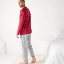 Pyjama En Kamerjas<Blancheporte Pyjama met lange mouwen en letterprint bordeaux / chiné grijs