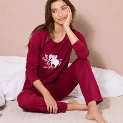 Pyjama<Blancheporte Pyjama met lange mouwen en "koala" motief kersenrood