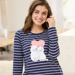 Pyjama<Blancheporte Pyjama met lange mouwen en poesjesmotief marine