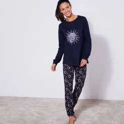 Pyjama<Blancheporte Pyjama met lange mouwen en "Sterren" print, met gratis slaapmasker marine