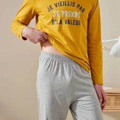 Pyjama En Kamerjas<Blancheporte Pyjama met lange mouwen en letterprint honing / grijs