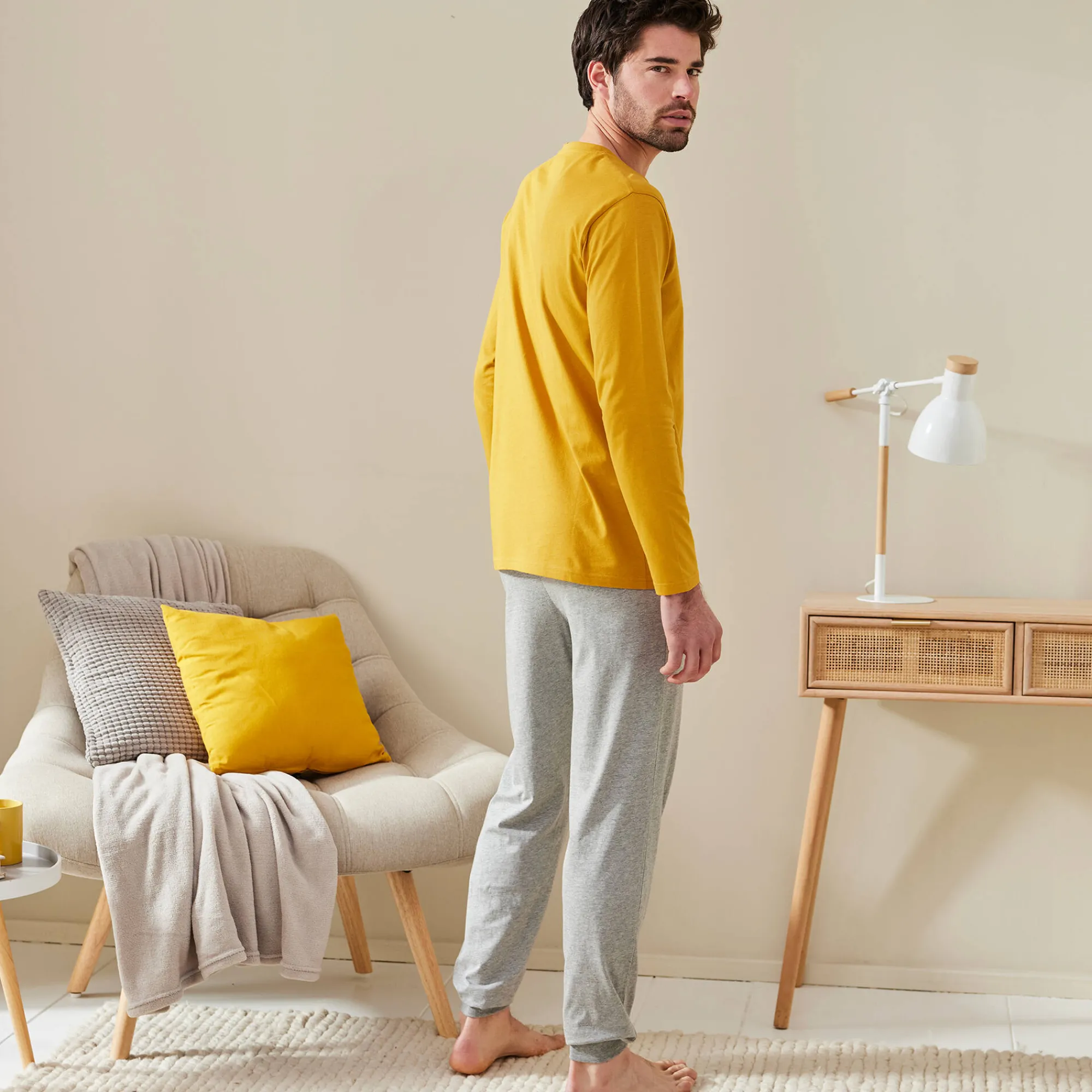 Pyjama En Kamerjas<Blancheporte Pyjama met lange mouwen en letterprint honing / grijs