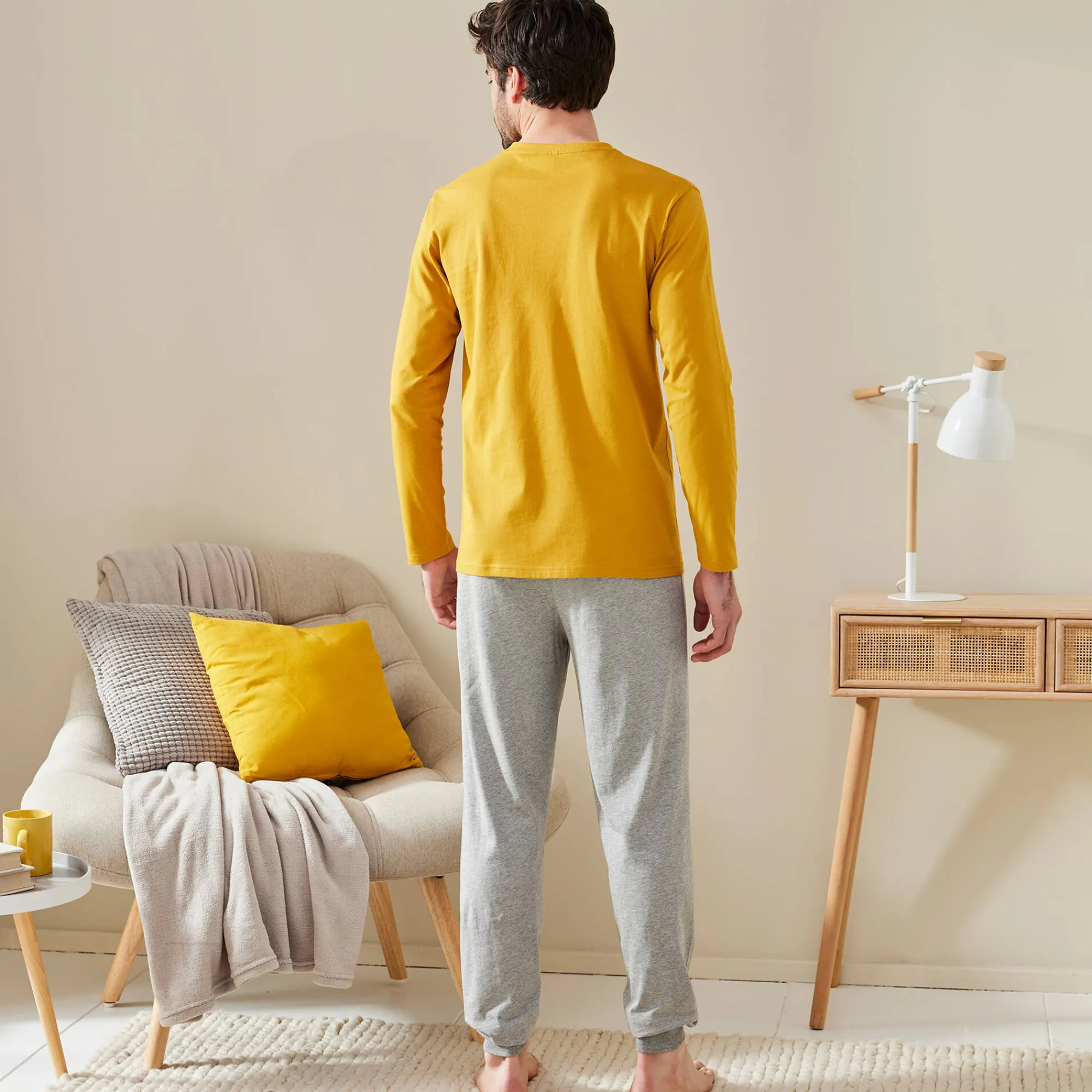 Pyjama En Kamerjas<Blancheporte Pyjama met lange mouwen en letterprint honing / grijs