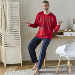 Pyjama En Kamerjas<Blancheporte Pyjama met lange mouwen, "fabuleux" print rood / marine