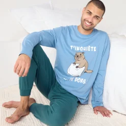 Pyjama En Kamerjas<Blancheporte Pyjama met lange mouwen, Marmotte blauw / groen