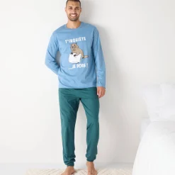 Pyjama En Kamerjas<Blancheporte Pyjama met lange mouwen, Marmotte blauw / groen