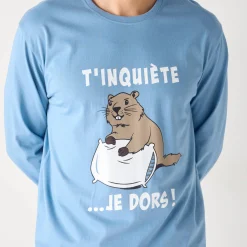 Pyjama En Kamerjas<Blancheporte Pyjama met lange mouwen, Marmotte blauw / groen