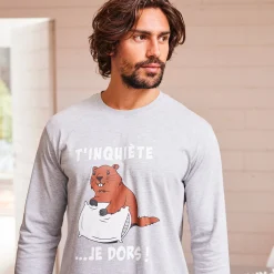 Pyjama En Kamerjas<Blancheporte Pyjama met lange mouwen, Marmotte chiné grijs