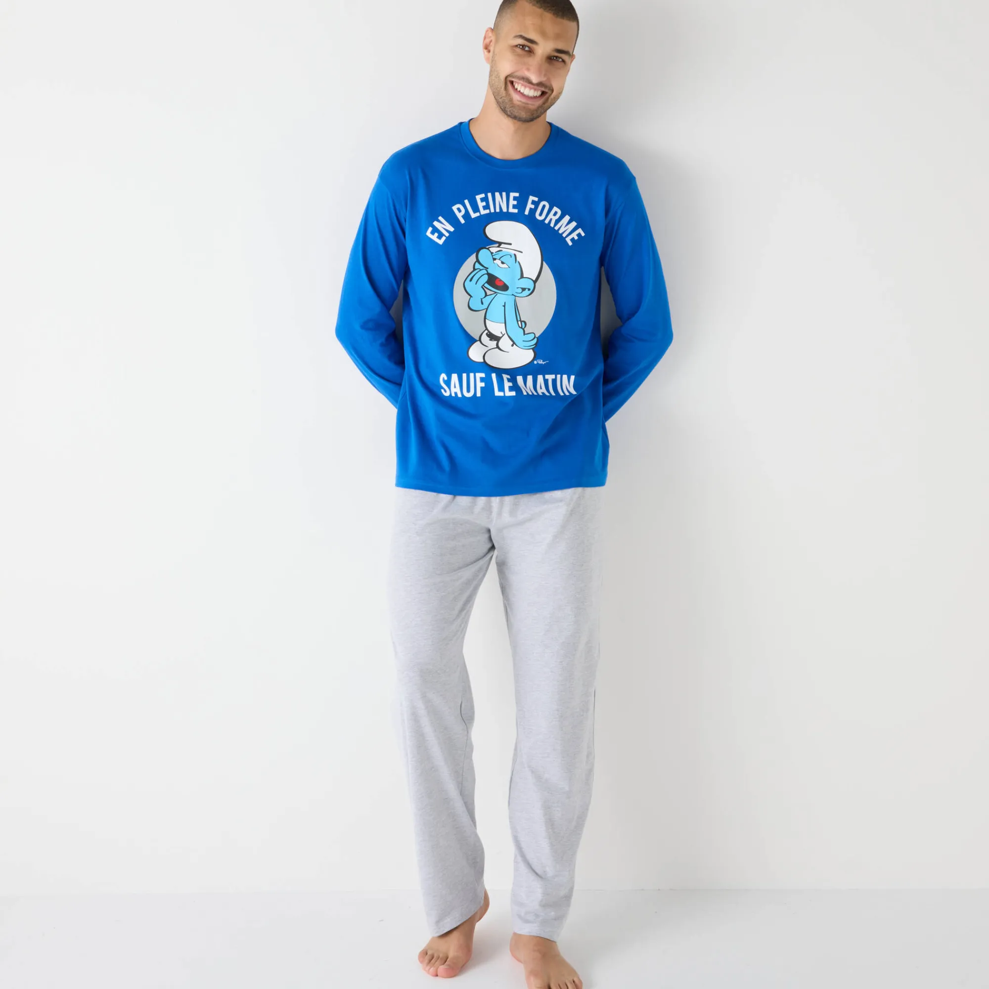 Pyjama En Kamerjas<Blancheporte Pyjama met lange mouwen The Smurfs® blauw / grijs