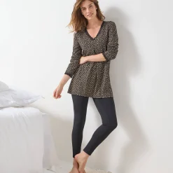 Pyjama<Blancheporte Pyjama met legging, lange mouwen en dierenprint zwart / beige