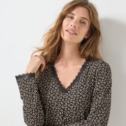 Pyjama<Blancheporte Pyjama met legging, lange mouwen en dierenprint zwart / beige