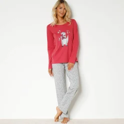 Pyjama<Blancheporte Pyjama met 'otter' print met bijpassend tasje framboos / grijs