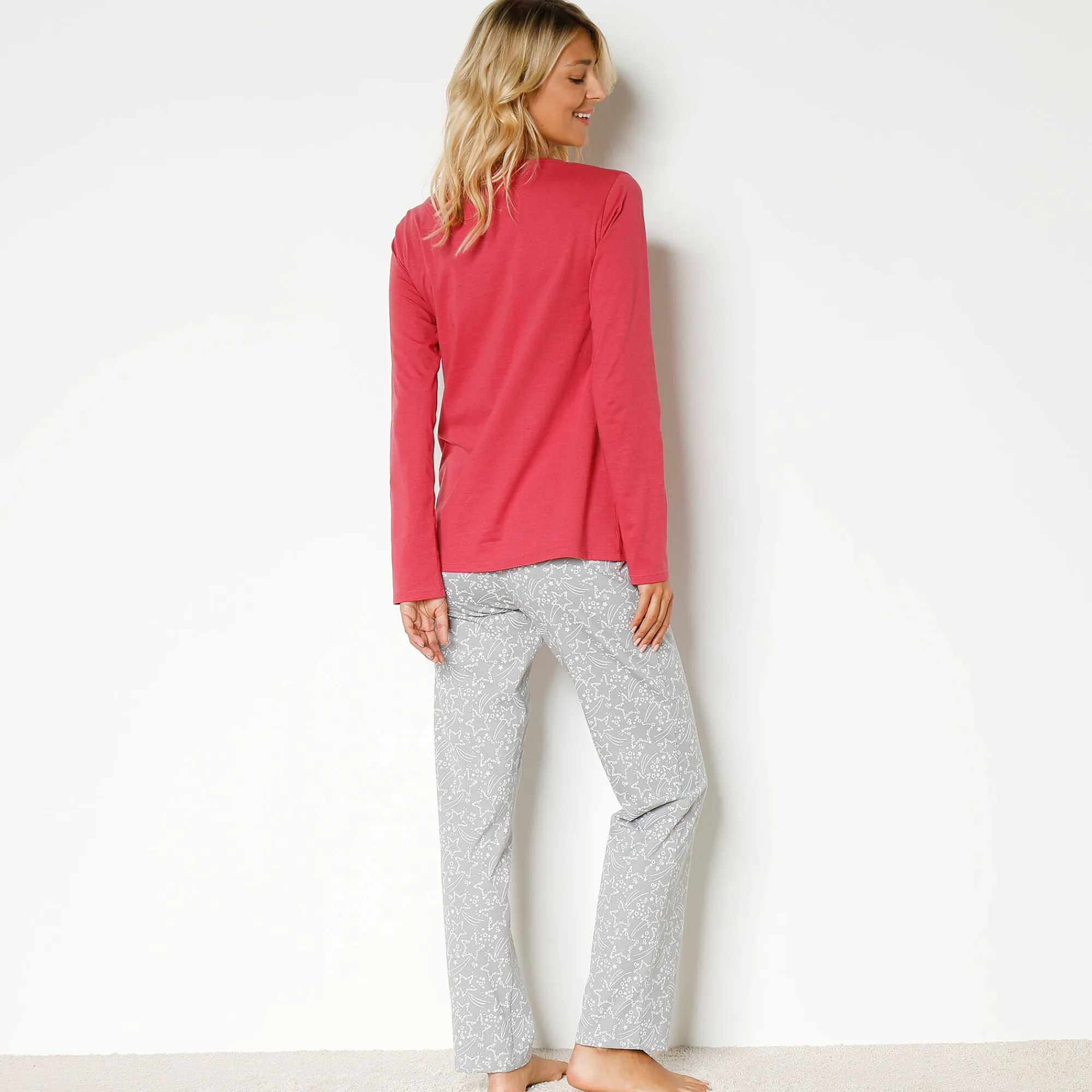 Pyjama<Blancheporte Pyjama met 'otter' print met bijpassend tasje framboos / grijs