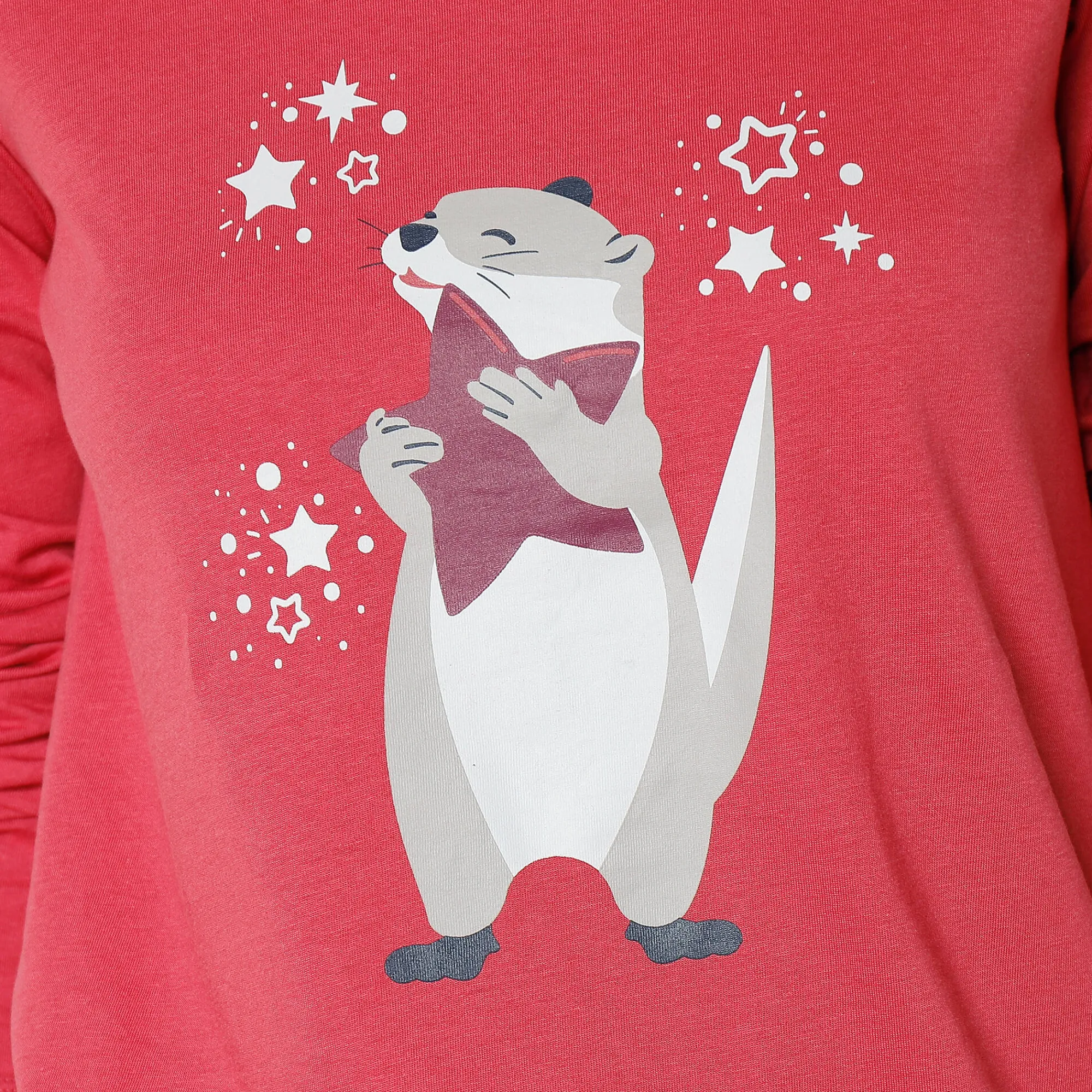 Pyjama<Blancheporte Pyjama met 'otter' print met bijpassend tasje framboos / grijs