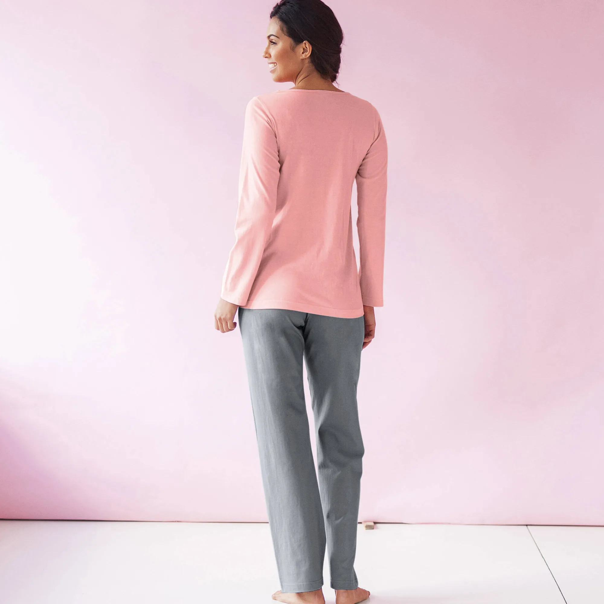Pyjama<Blancheporte Pyjama met poesmotief - set van 2 perzik + celadon
