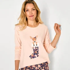 Pyjama<Blancheporte Pyjama met "ree" print - bijpassend tasje gratis perzik