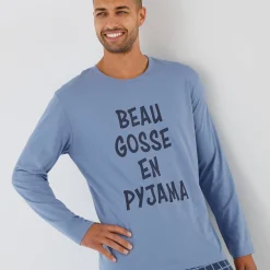 Pyjama En Kamerjas<Blancheporte Pyjama met ronde hals en letterprint blauw / marine