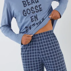 Pyjama En Kamerjas<Blancheporte Pyjama met ronde hals en letterprint blauw / marine