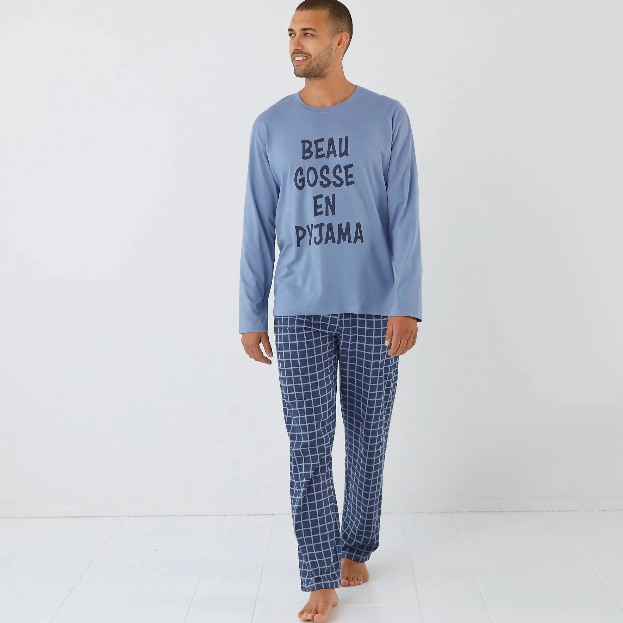 Pyjama En Kamerjas<Blancheporte Pyjama met ronde hals en letterprint blauw / marine