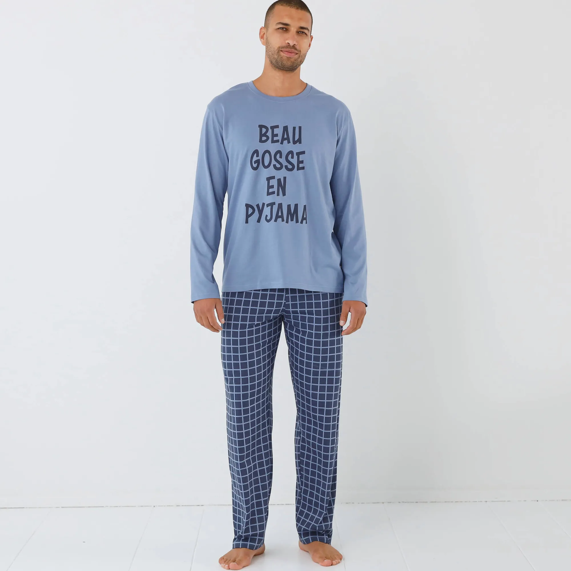 Pyjama En Kamerjas<Blancheporte Pyjama met ronde hals en letterprint blauw / marine