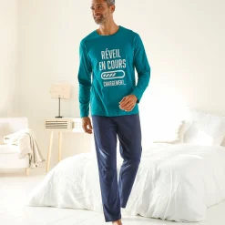 Pyjama En Kamerjas<Blancheporte Pyjama met ronde hals en letterprint eendenblauw / marine